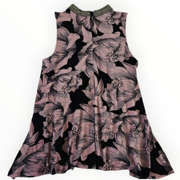 Alfani Women's Floral Sleeveless Top Blouse Beaded Neck Black Purple Size Large - Picture 10 of 13